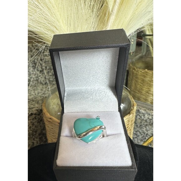 Vintage Mexican Sterling Silver Turquoise Heart Ring | Size 7 - Picture 1 of 5